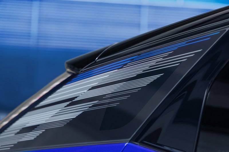Close-up of the Modern Pattern on the 2026 OPTIQ-V Rear Quarter Glass | Cadillac of Mahwah in MAHWAH NJ